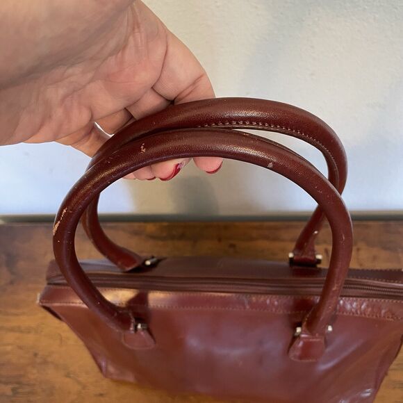 HOBO International VTG Purse Red Brown Polished Leather Bag Zip Two Handles - Picture 6 of 15